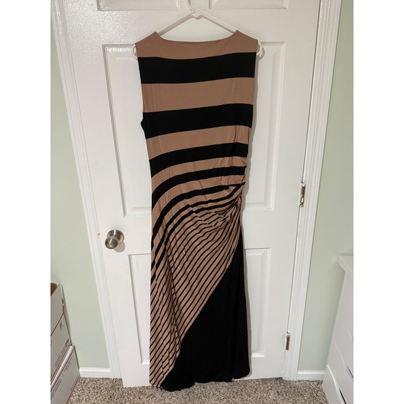 Soft Surroundings Striped Maxi Dress Taupe Black Ruched Side Large - Picture 2 of 4